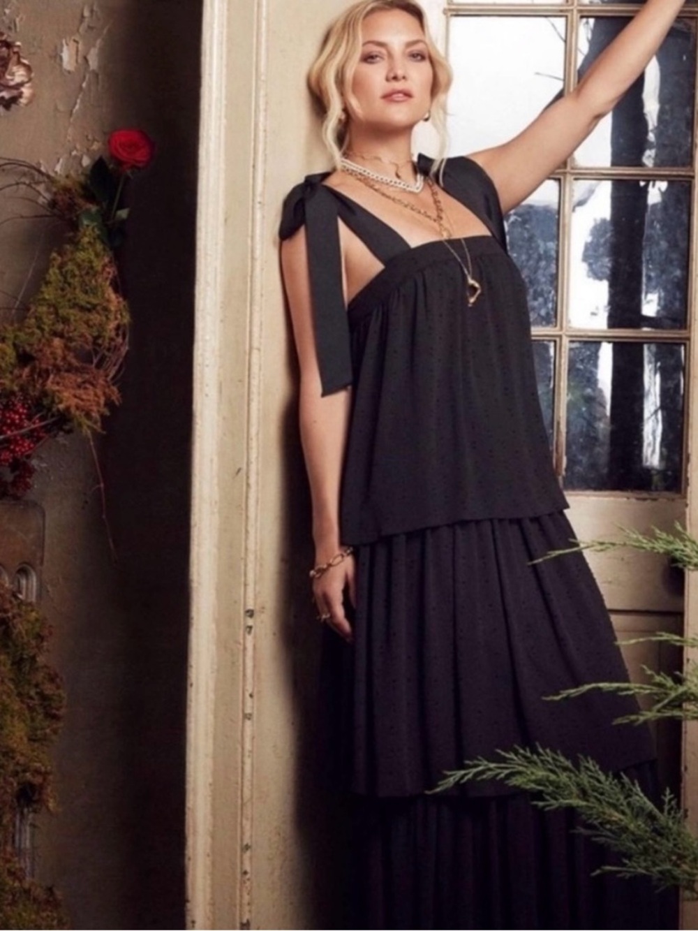 NWT HAPPY X NATURE TIERED CREPE BLACK MAXI DRESS SIZE XXS